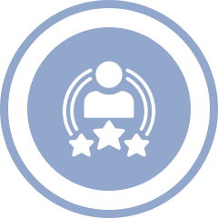 Person icon with three stars in circle.