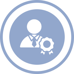 Person icon with award ribbon badge.