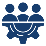 Three people icons above a gear symbol.